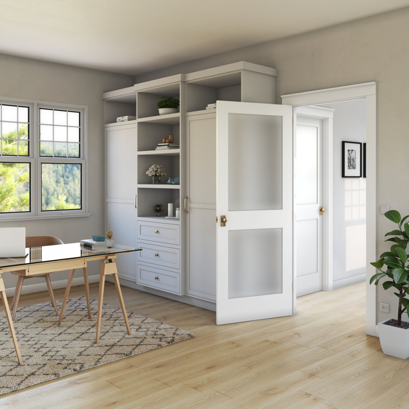 24" x 80" White Primed Pine Door with Frosted Glass Panels