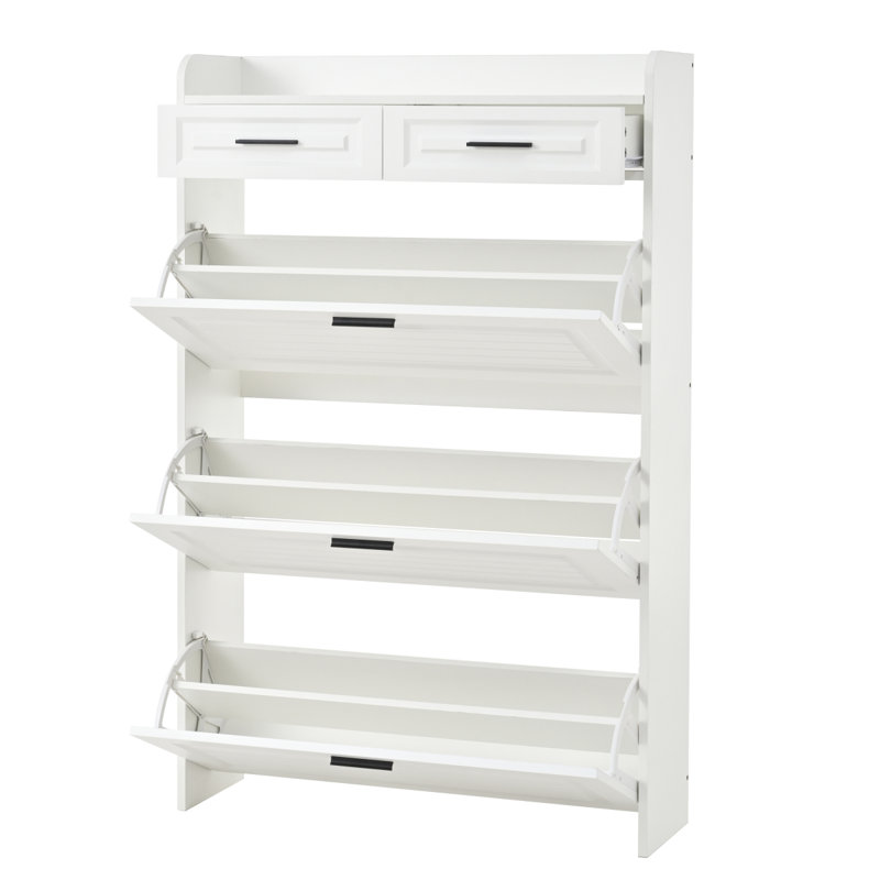 Deux tiroirs, trois portes pliantes, une grande armoire à chaussures de rangement,, Blanc