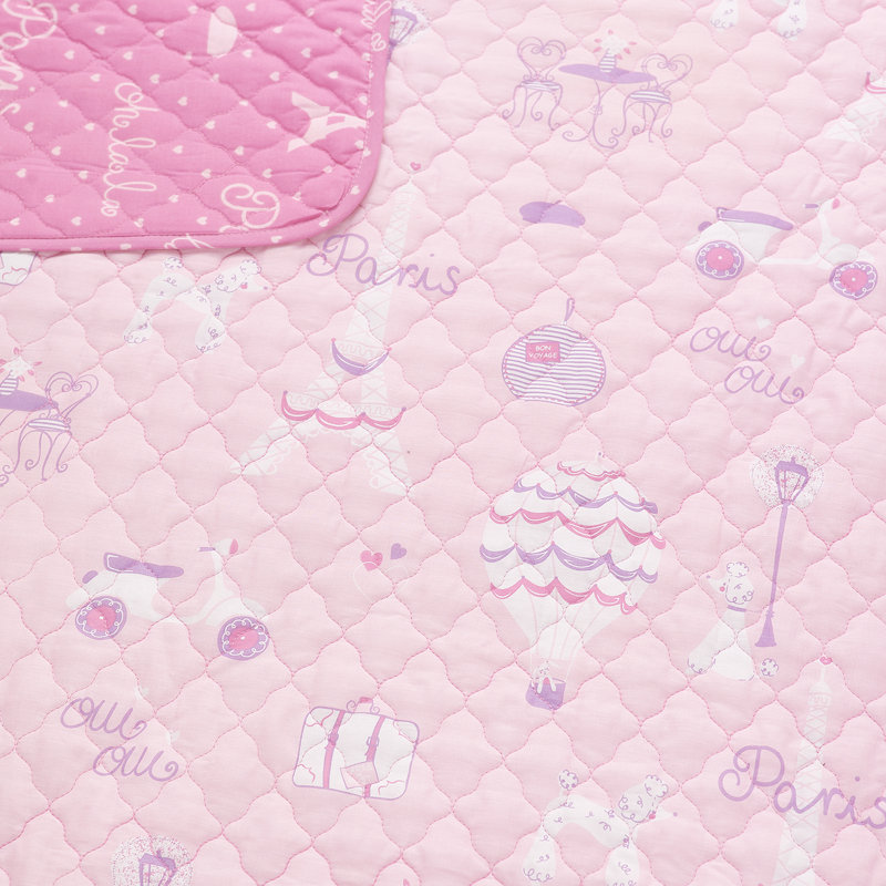 Pink Paris Themed Reversible Cotton Twin Quilt Set