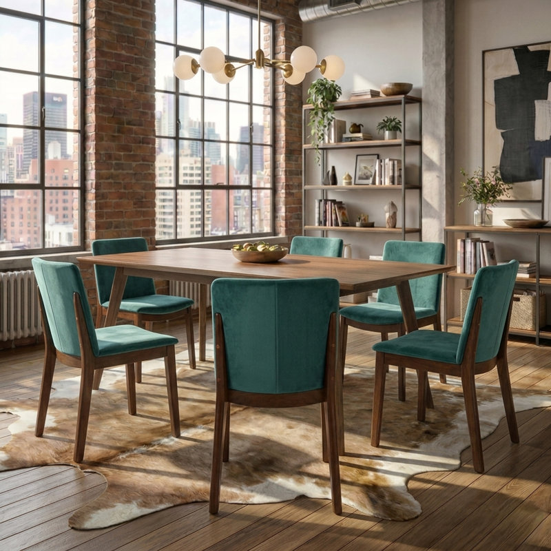 Chaise parsons rembourrée en lin Barriento, Velours vert