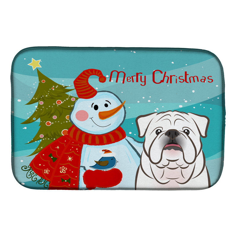 Tapis de séchage bonhomme de neige avec bouledogue anglais, Blanc