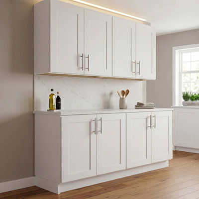 60" Modern Shaker Kitchen Cabinet Set, Base Cabinet & Wall Cabinet Combination, Solid Birch Frame, Soft-Close Hinges, Adjustable Shelves, Kitchen & Laundry Room Storage