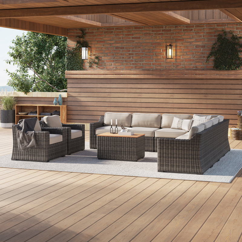 Ensemble de conversation modulaire en rotin 10 pièces avec coussins