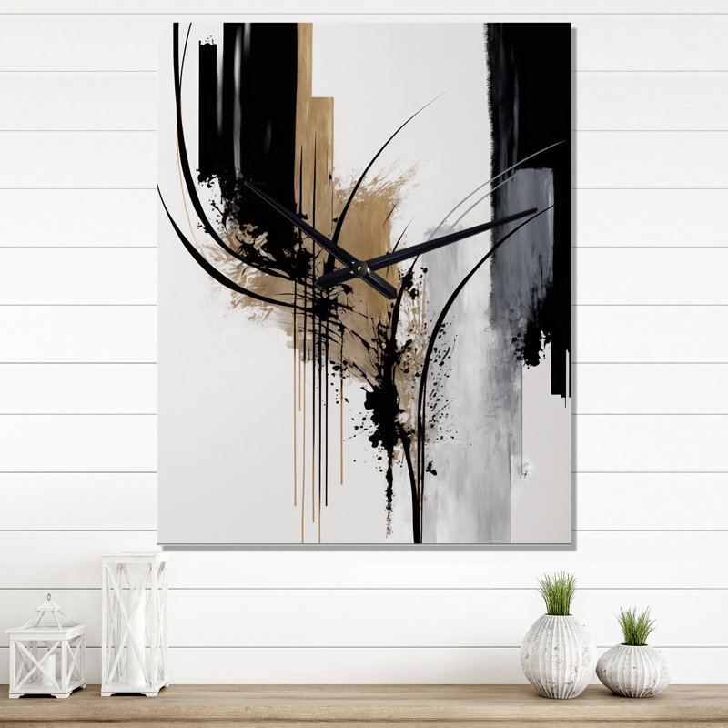 Horloge murale moderne noire et dorée II, H 28 po x l 12 po x P 1 po