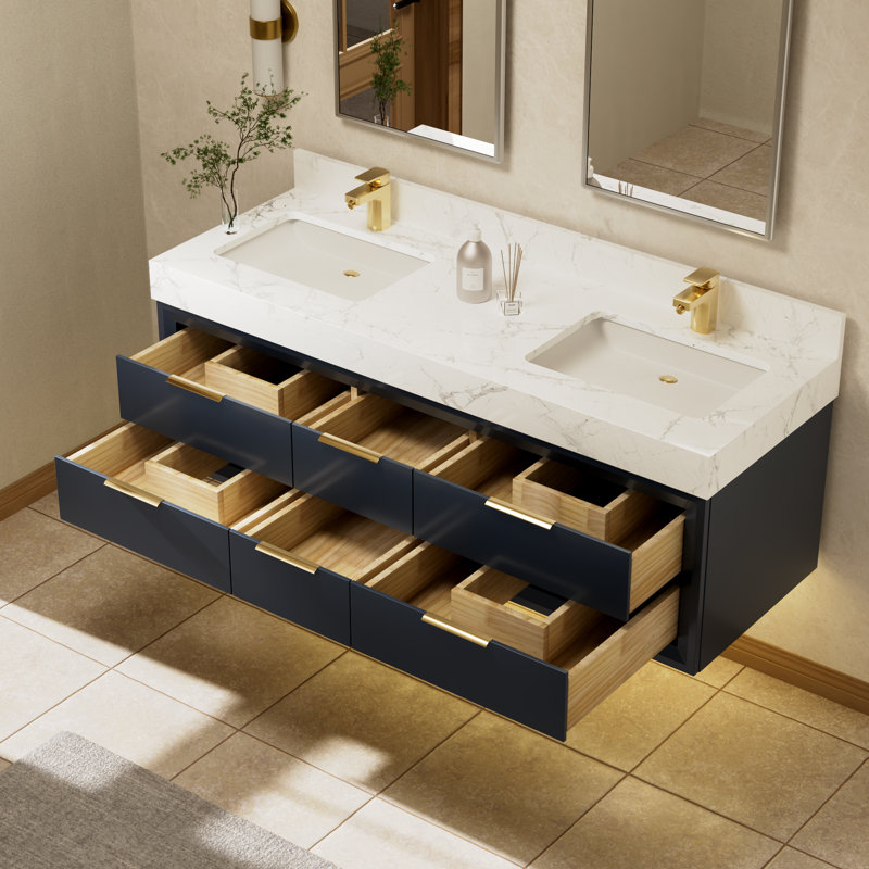 Ensemble de meuble-lavabo simple 48 po avec plateau Mayatte Grado, Bleu, 60"