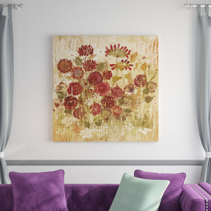 « floral frenzy bourgogne vi », reproduction d’art sur toile tendue, 40 po x 40 po