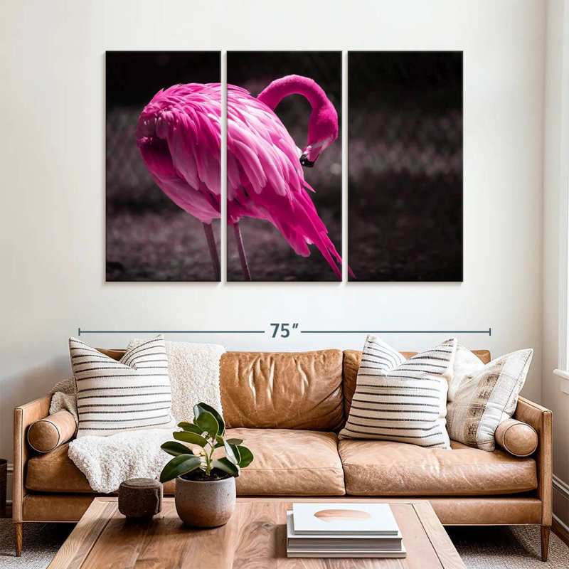Beautiful Preening Flamingo, 42" H x 65" W
