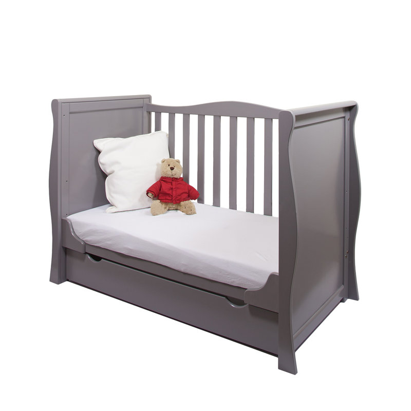 Willow Mini Cot Bed with Mattress 120x60x10cm, Grey
