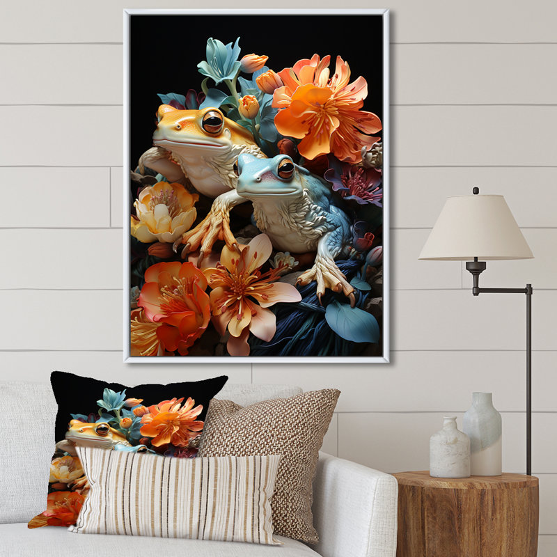 «Couple Toads At The Night II», reproduction sur toile, H 44 po x l 34 po x P 1,5 po, Cadre flottant blanc