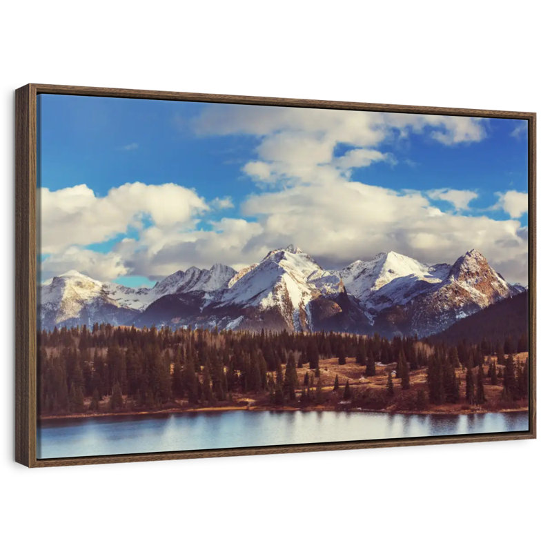 Paysage de montagnes Rocheuses, Cadre flottant en noyer, 31 po x 21 po