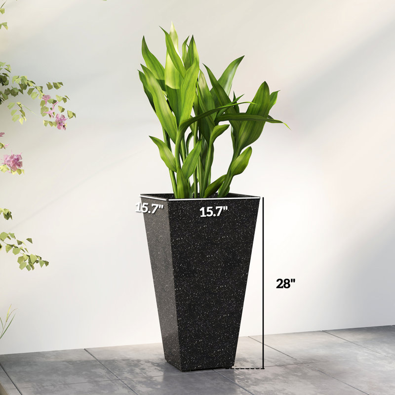 Pot à fleurs empilable de 3, 28 pouces de hauteur, 13 gallons, intérieur / extérieur, grandes pots à fleurs, aspect marbre moderne, aucun assemblage requis