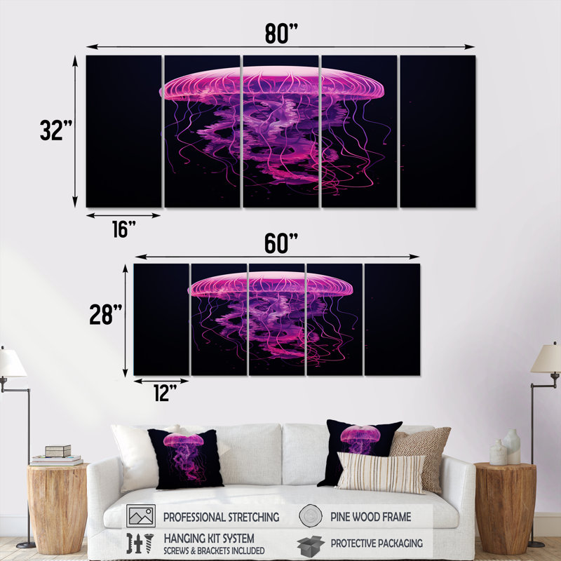 «Rimmer - Jellyfish», art mural sur toile 5 pièces, H 28 po x l 60 po
