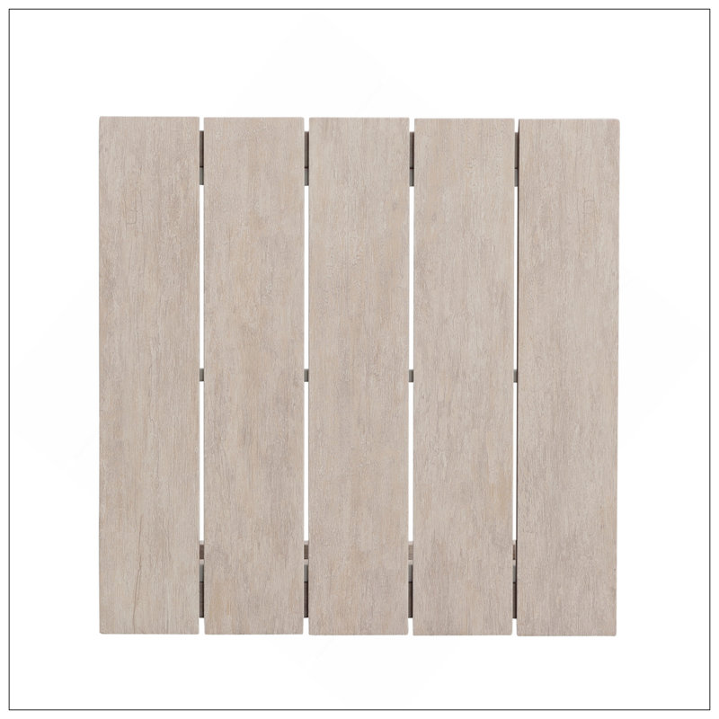 Durable Outdoor End Table - Solid Aluminum Construction, Whitewashed Birch Look - Natural Charm, Adjustable Levellers
