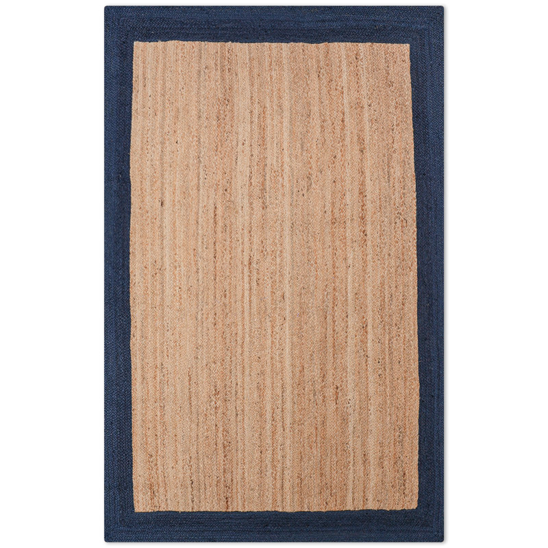 Wiedman Hand Woven Jute Eco-Friendly Solid Area Rugs - 5' x 8', Rectangle, Beige Blue Color, Contemporary Modern Design, Low Pile, Natural Fiber, Outdoor Indoor Handmade Area Rugs for Living Room, Bed Room