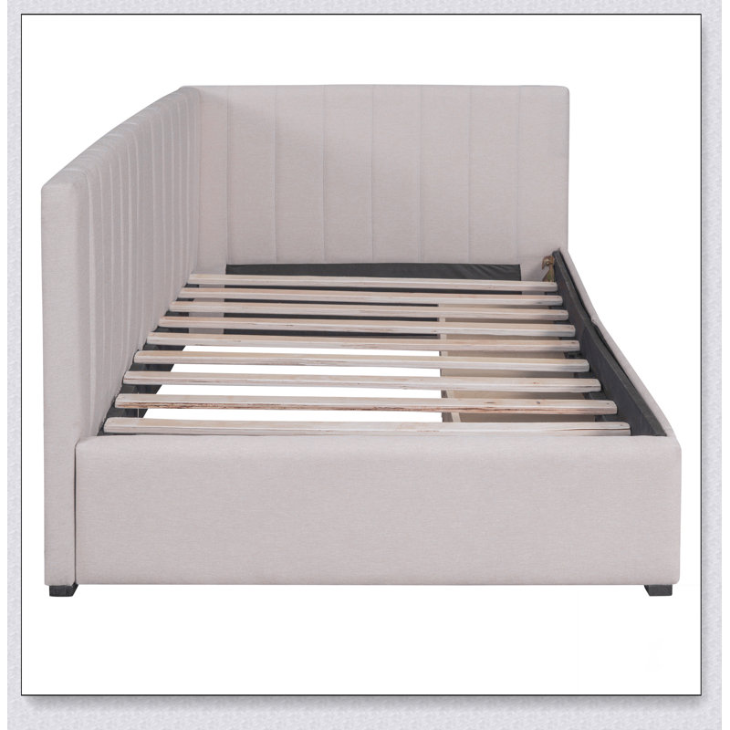 Upholstered Daybed With 2 Storage Drawers Sofa Bed Frame, Beige
