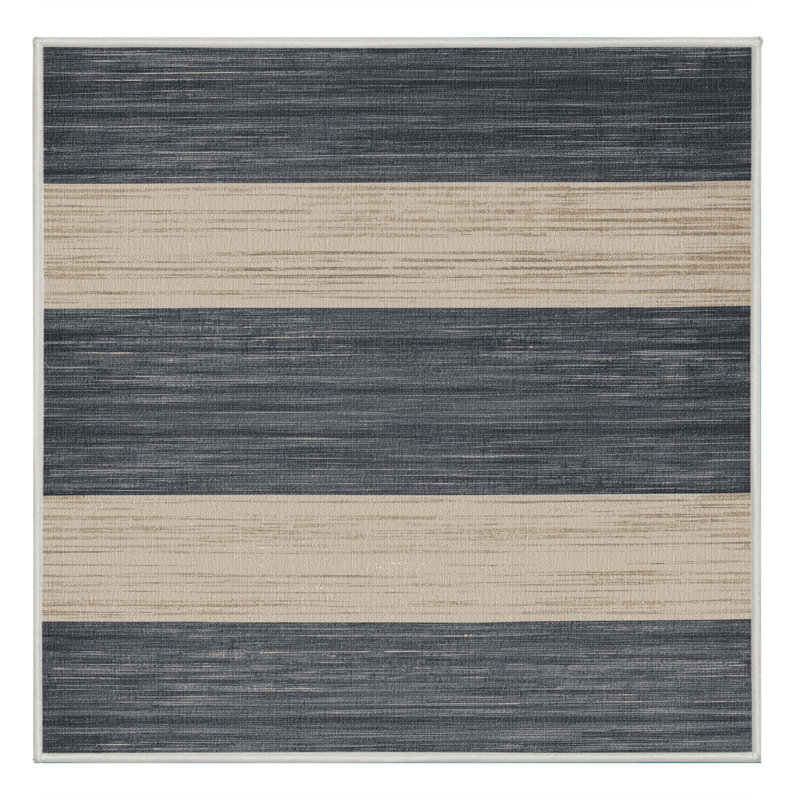 Machine Washable Horizontal Stripes Beige Area Rug, Square 4'