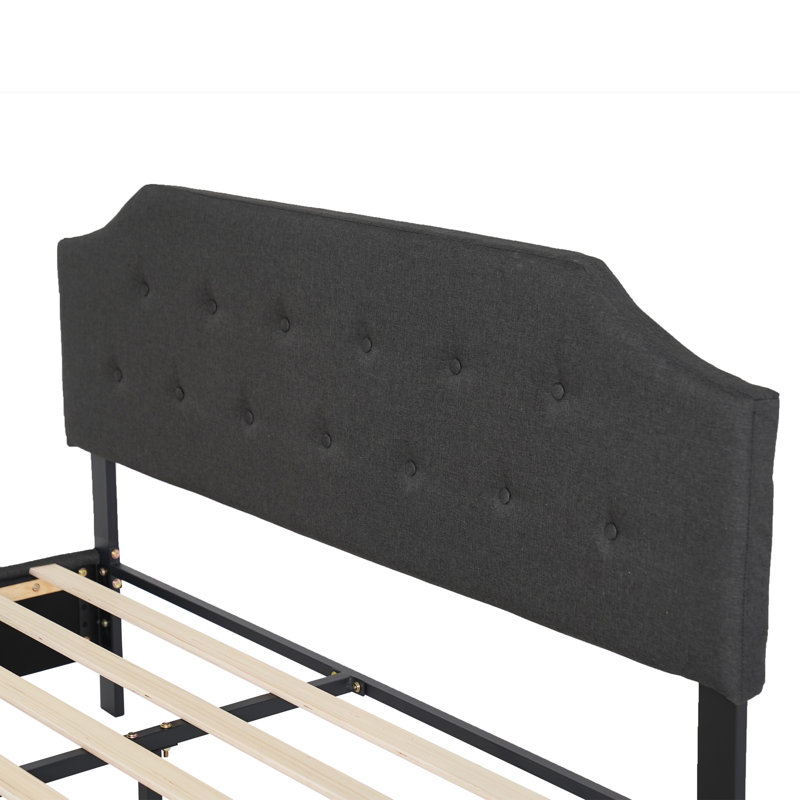 Lit plateforme touffeté, gris