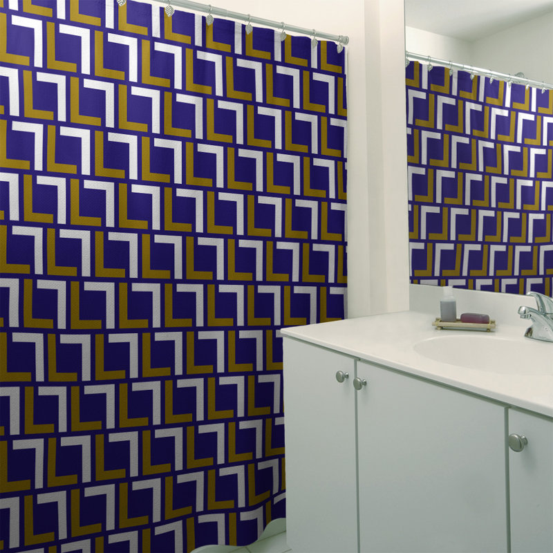 Rideau de douche géométrique simple, Purple/Metallic Gold/White