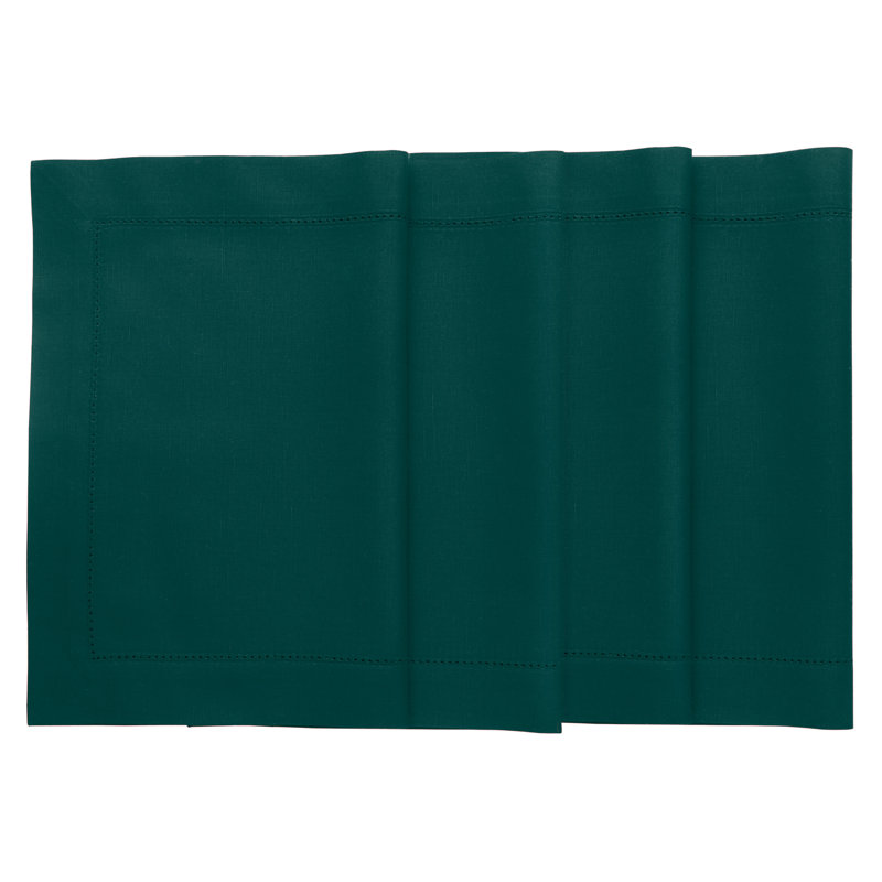 Cotton Linen Hemstitch Dinner Napkins, Dark Green