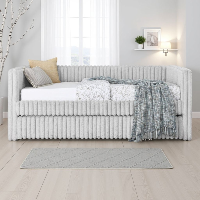 Lit de jour Keya avec lit gigogne escamotable gris clair