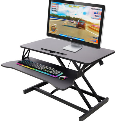 Support pour ordinateur portable assis-debout, hauteur réglable, noir, plateforme de 80 cm de large, 50 cm de hauteur, supporte jusqu'à 20 kg, convertisseur de bureau noir, zone principale, réglage en hauteur de 50 cm, plateau pour clavier