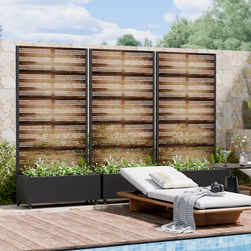 Boîte à fleurs 72 po x 35 po avec treillis, H 72 po x l 35 po x P 16 po, Brun