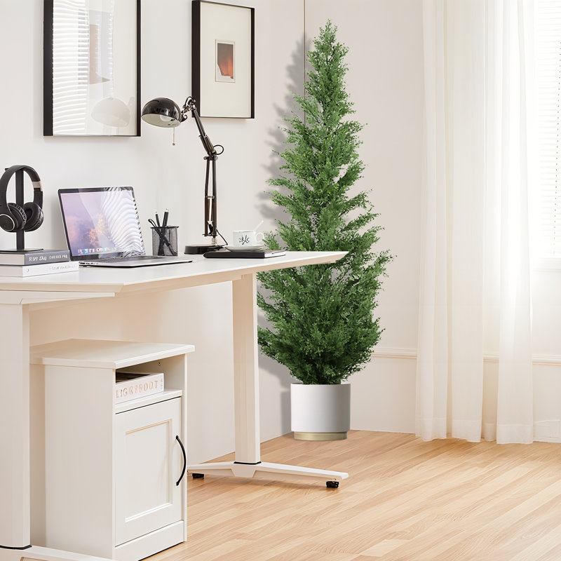 Cyprès artificiel de 5 pi en pot noir, faux topiaire réaliste résistant aux rayons UV pour un décor intérieur et extérieur