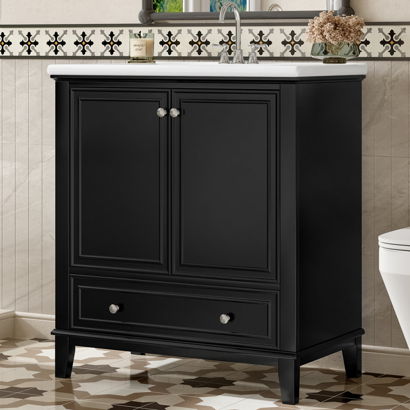 Meuble-lavabo 30 po avec comptoir en céramique, Noir