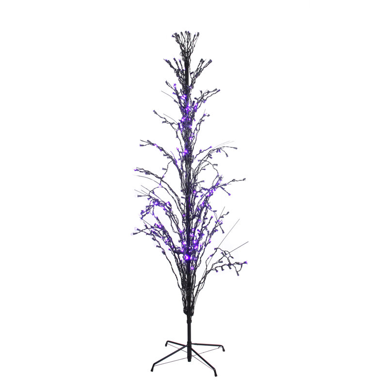 6' Purple LED Pre-Lit Cascade Twig Tree Outdoor Halloween Decor