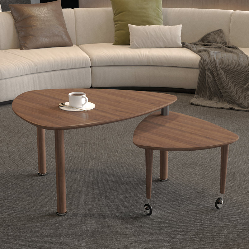 Table basse rotative à 360 degrés - Pieds en bois massif - Noyer / noir / gris brun / blanc, Walnut