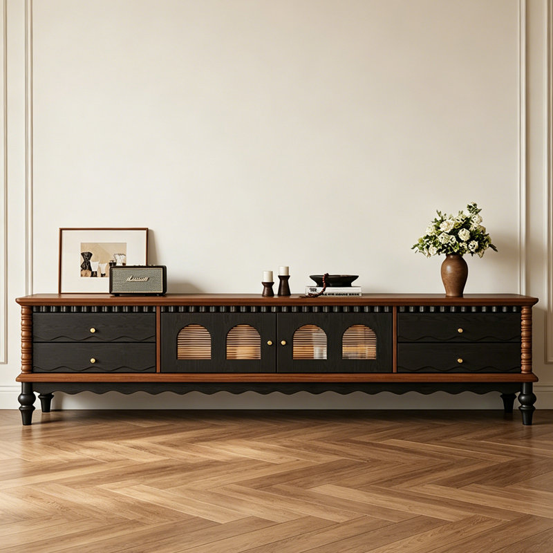 Meuble télé rétro en bois massif de style français, H 22 po x L 70,9 po x l 15,7 po, Brun noyer