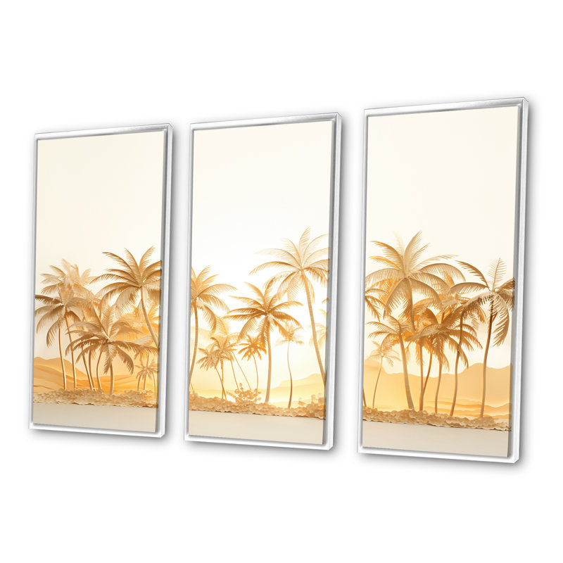 Ensemble de décoration murale Golden Grove Palm Tree Shadows I - Palmiers et palmiers, Cadre flottant blanc
