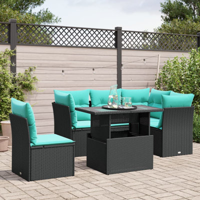  Ensemble de canapé de patio 6 pièces avec coussins en rotin de polyester noir