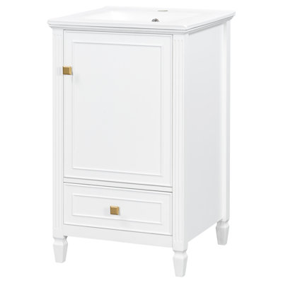 Meuble-lavabo rétro clair de 20 pouces avec lavabo en céramique intégré, armoire en MDF durable avec tablettes de porte et tiroir (blanc)