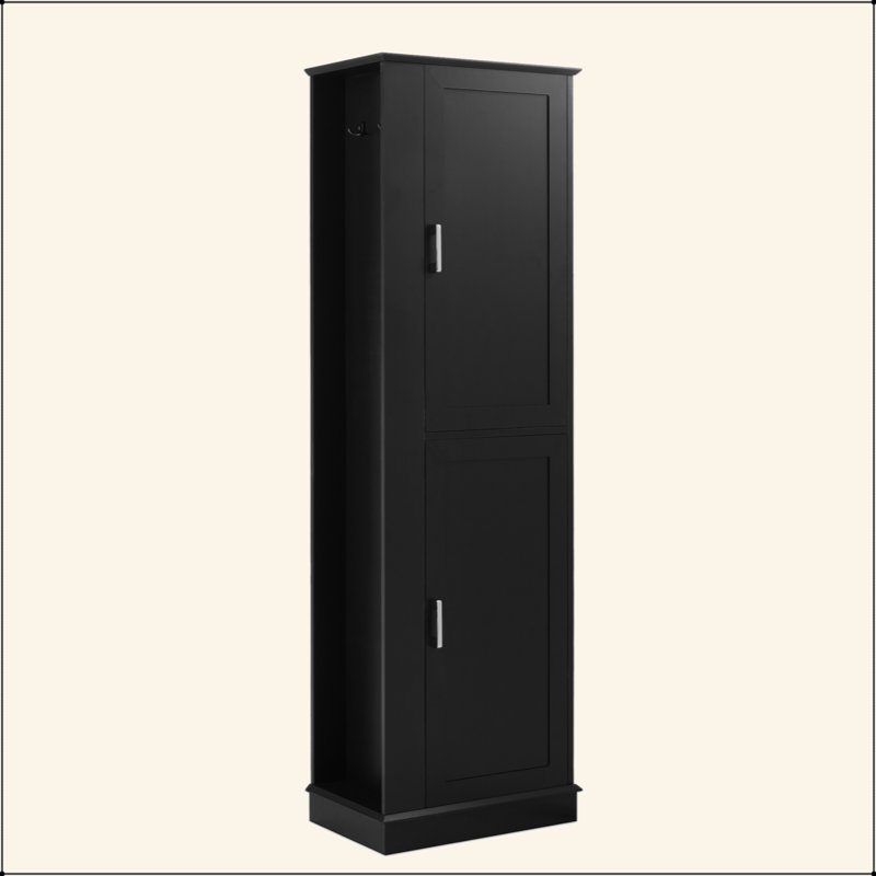 Grande armoire de rangement pour salle de bain, armoire de rangement autoportante avec crochet et tablette réglable, panneau de fibres à densité moyenne