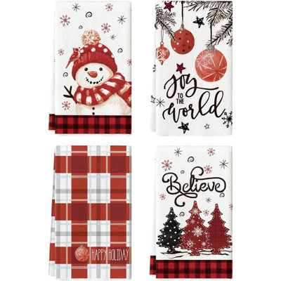 Xmas Tree Snowman Christmas Kitchen Towels Dish Towels Holiday Believe Bird Winter Decoration Hand Towels Set Of 4