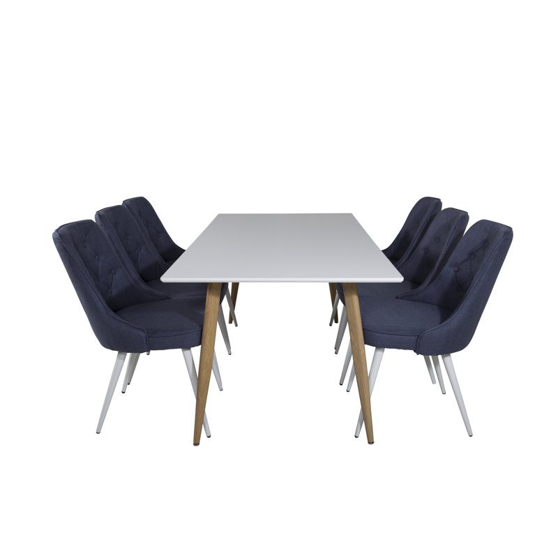 Rouse 6 -Person Dining Set, White/Brown, Blue, H75 x L180 x W90cm