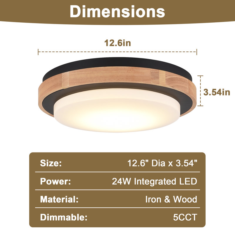 Modern Drum Design Circle Wood LED Flush Mount Ceiling Light Fixture For Kitchen, Bedroom, Foyer, Hallway, Laundry Room