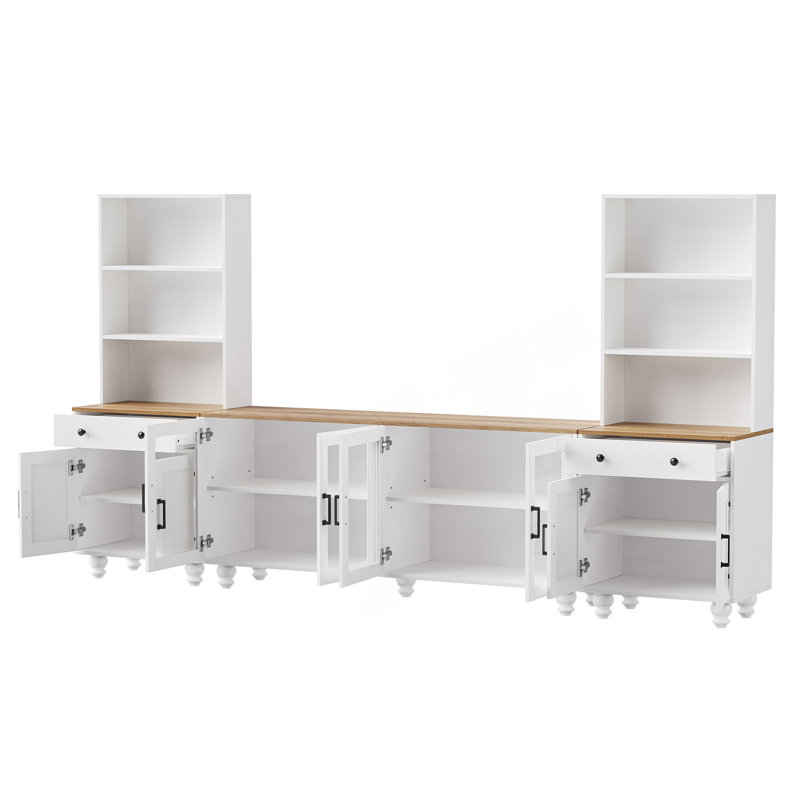 Meuble télé Farmhouse avec pieds en forme de gourde, centre de divertissement, console multimédia avec tablettes réglables