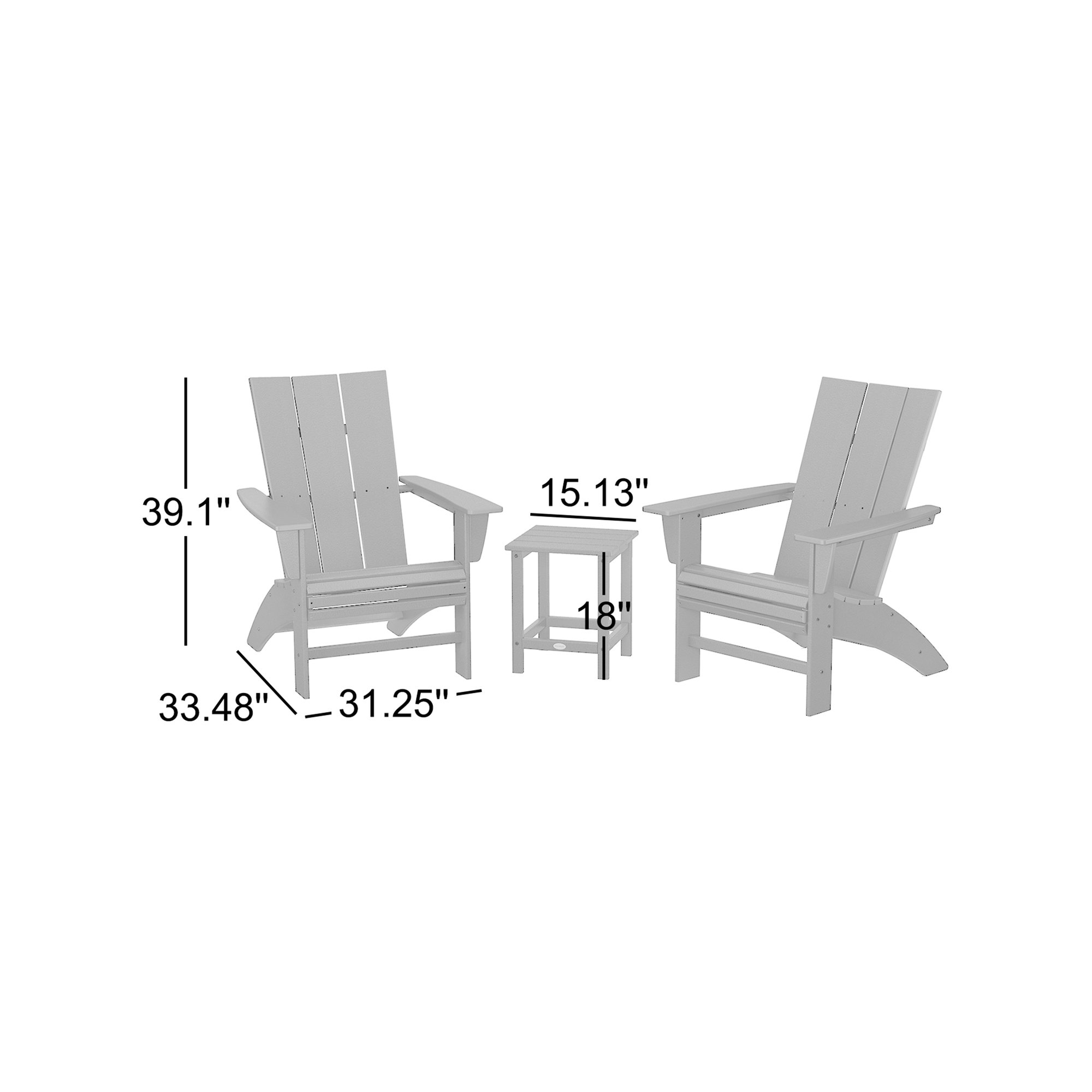 Modern Curveback Plastic Adirondack Chairs with Table, Black