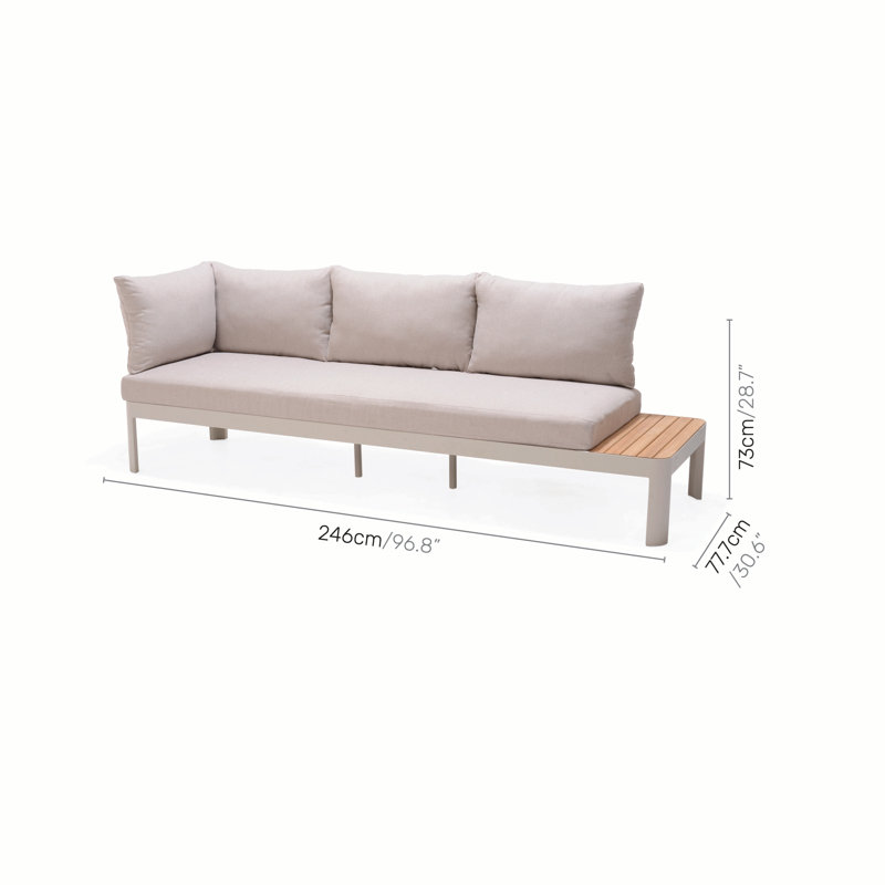 Ensemble de conversation modulaire en teck avec coussin 3 pièces Izac, Écru, Sable corail