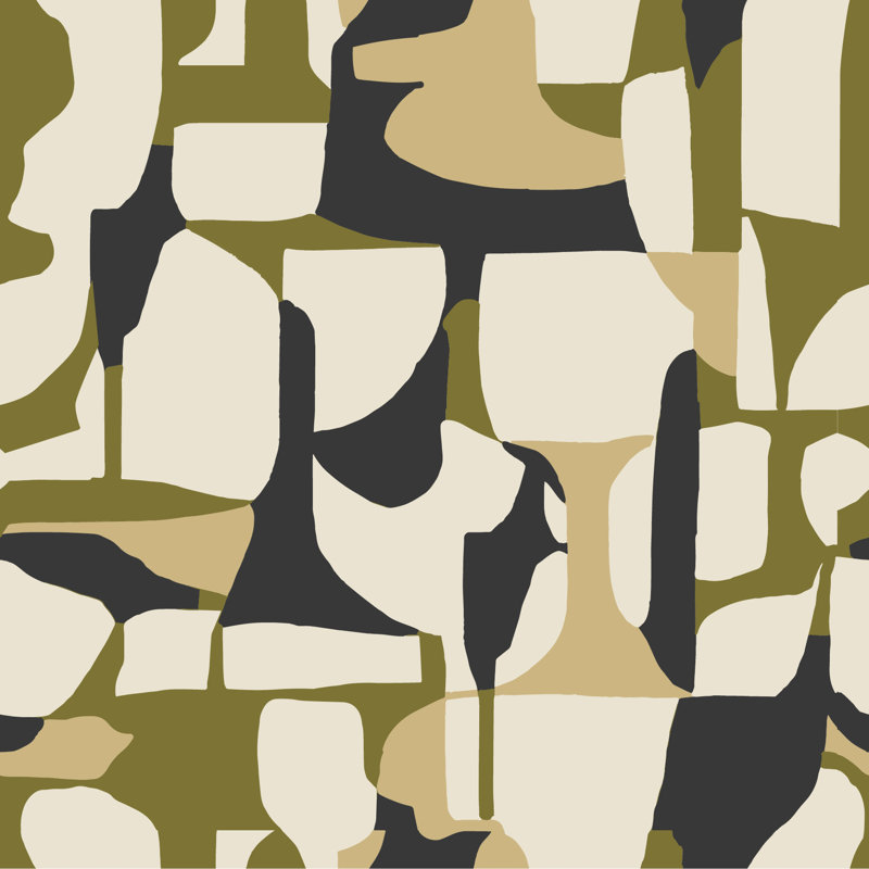 Papier peint abstrait d'attraction, Autoadhésif, Olive gris anthracite, Papier
