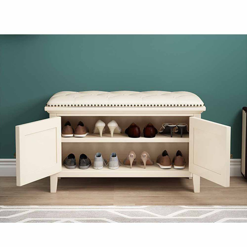 Shoe Storage Bench, Cream, 17.72" H x 39.37" W x 13.78" D