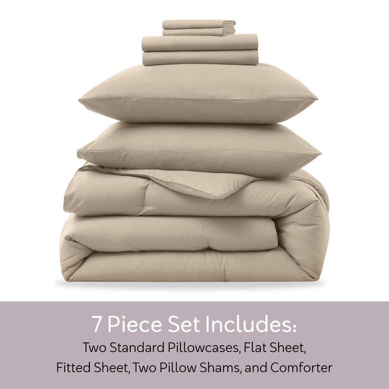 Soft Microfiber 7 Piece Comforter Set with Sheets, Dune Sand, King Comforter + 6 Additional Pieces