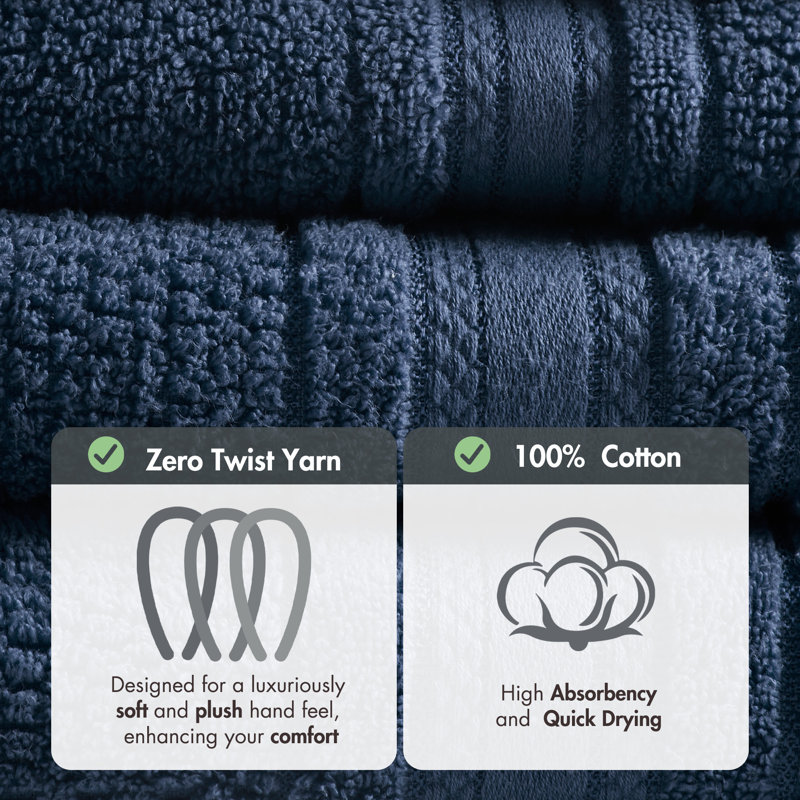 Adrien Blue 100% Cotton Quick Dry Anti-Microbial Super Soft 6-Piece Bathroom Towel Set, Blue