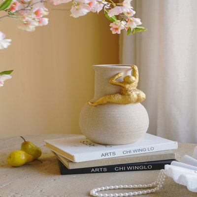 6.9x6.9x11.4" Accent Vase With Abstract Gold Figurine