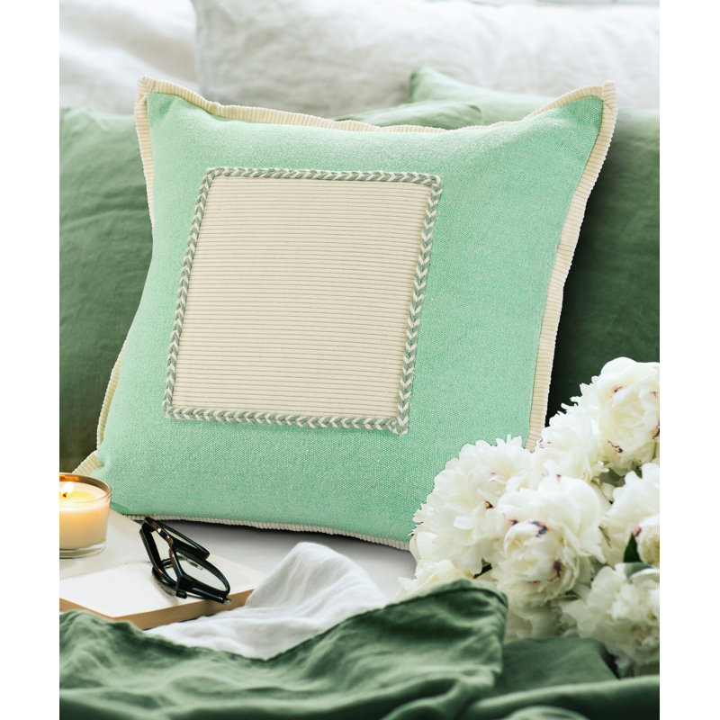  Housse et insert de coussin carré en coton, Vert pastel / crème