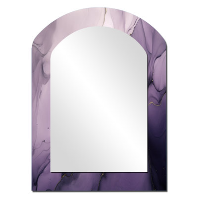 Maratha Purple and Grey Marble Ink Clouds X - Fractals Asymmetrical Decorative Wall Mirror, Modern Arch Mirror, Printed Metal Art
