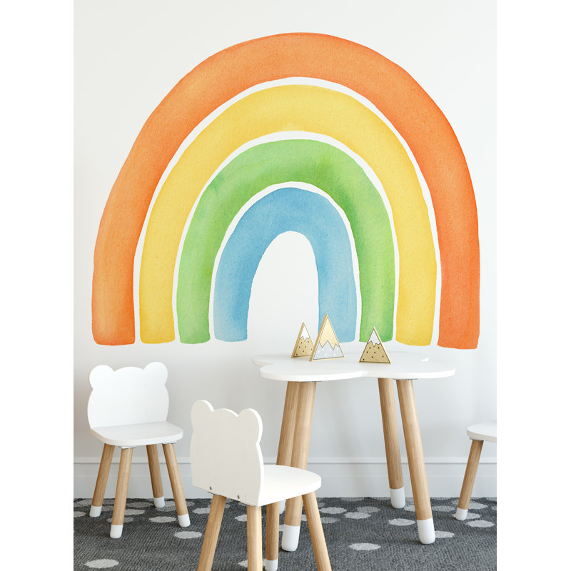 Orange Watercolor Rainbow Peel and Stick Vinyl Wall Decal for Nursery
