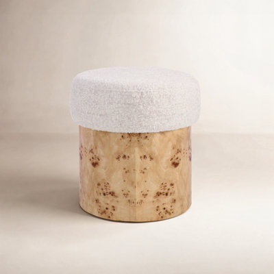16" Boucle & Burl Ottoman